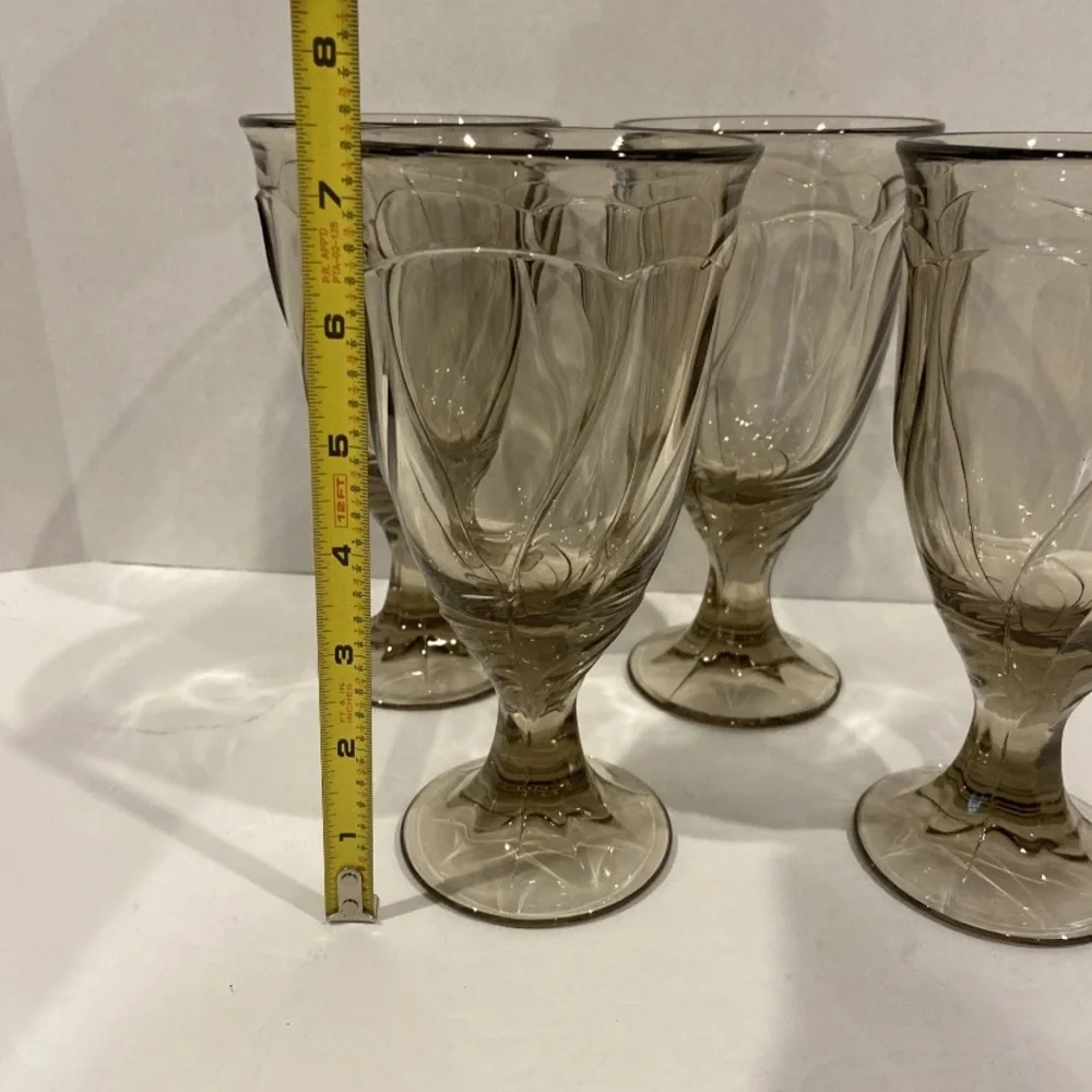 VTG Noritake Sweet Swirl Tawny Brown/Amber/Sepia/Smoke Water Goblets MCM